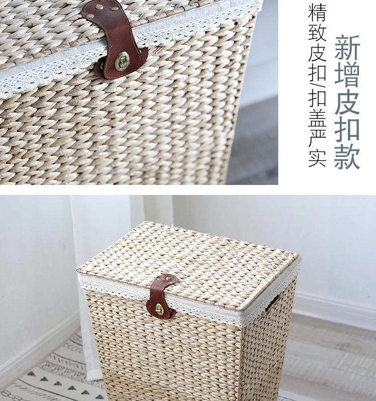 

Nordic vine straw clothes storage box laundry basket laundry basket with lid storage basket dirty clothes large size storage b