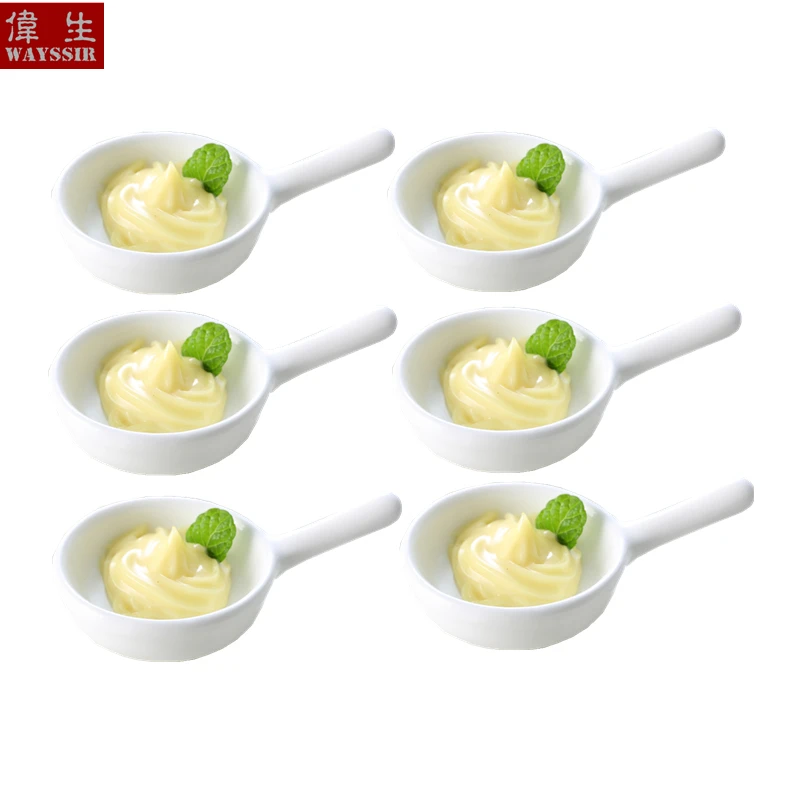 6pcs Set Pan Shaped Snack Sauce  White Porcelain Dish Restaurant Breakfast Buffet Food Cake Ceramics Plater Wasabi Tableware