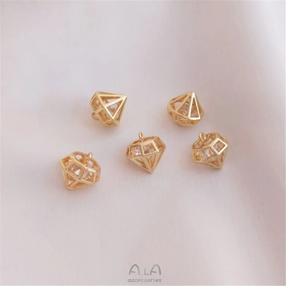 

14K real gold color preserving diamond shaped Zircon Pendant handmade DIY Bracelet Earring Necklace Pendant Jewelry Pendant
