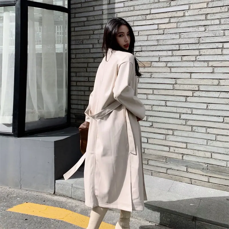 Крутая длинная куртка из искусственной кожи Новинка Весна 2020 Женская свободная