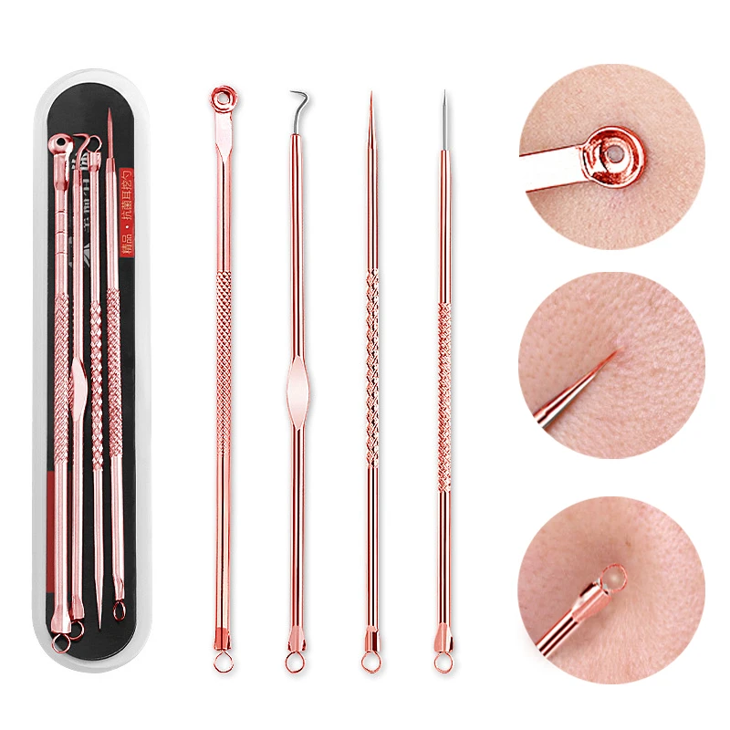 

4Pcs/set Acne Blackhead Comedone Black Spot Pimple Blemish Remover Skin Care Acne Treatment Pore Cleanser Needle Hook Extractor