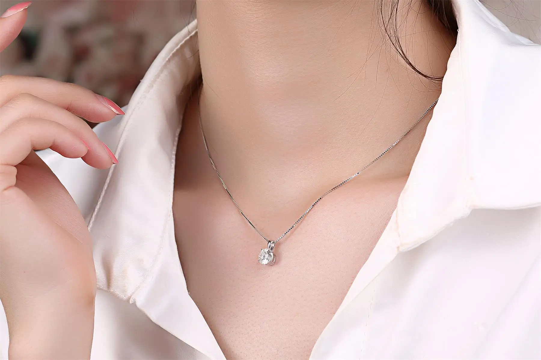 Kkmall магазин круглые серебряные подвески Moissanite 1.00ct Роскошные Подвески Moissanite серьги-гвоздики Moissanite ожерелья