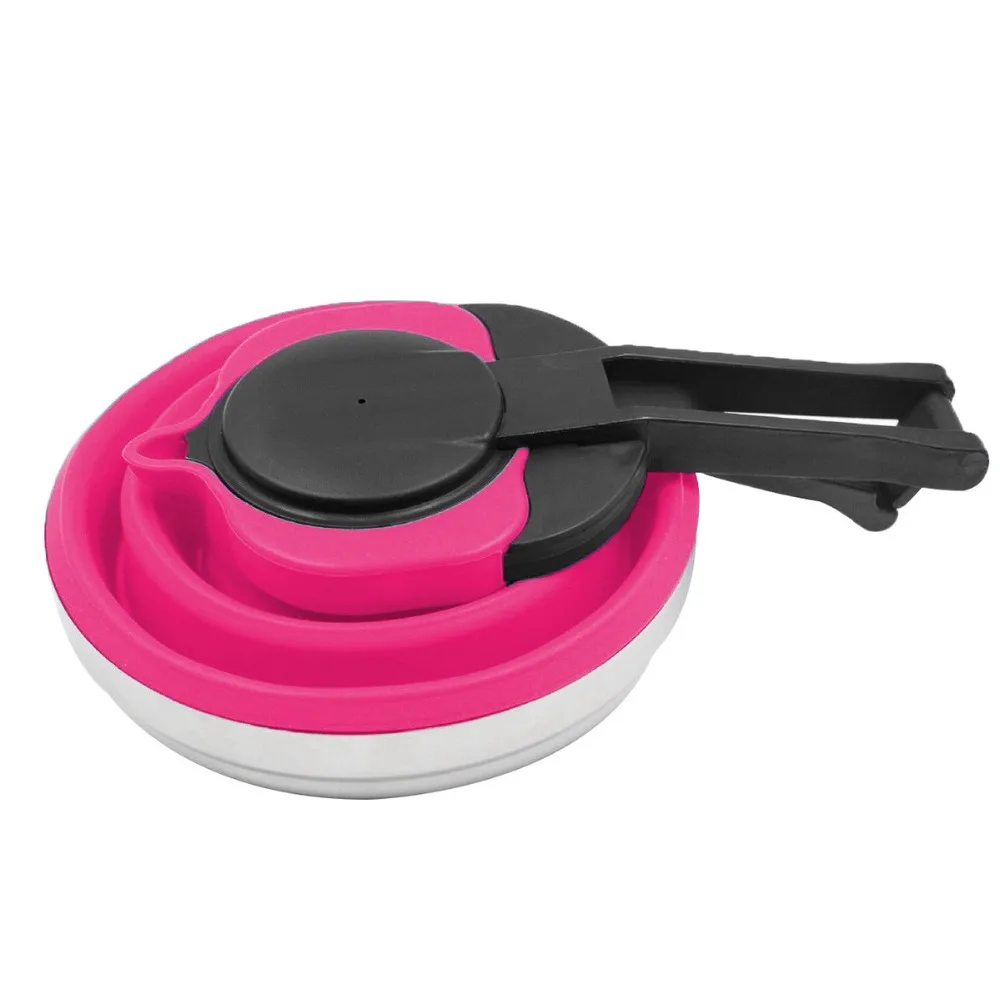 Портативный складной силиконовый чайник для воды 3 цвета 1 5 л кемпинга