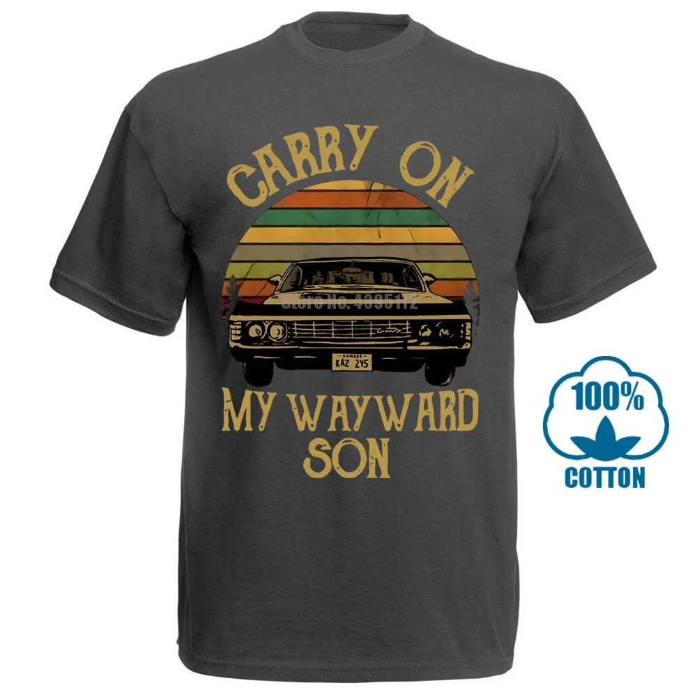 Темно-серый Сверхъестественное Винтажная Футболка Carry On My wayard Son Dark Heather для мужчин Сделано в США - Цвет: Темно-серый