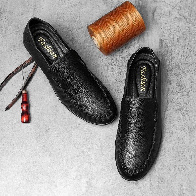 

Sapato Masculino Casual Men Casual Shoes Leather Black For Male Shoe Fashion Mens Slip On Flat Zapatos Casuales Para Hombre