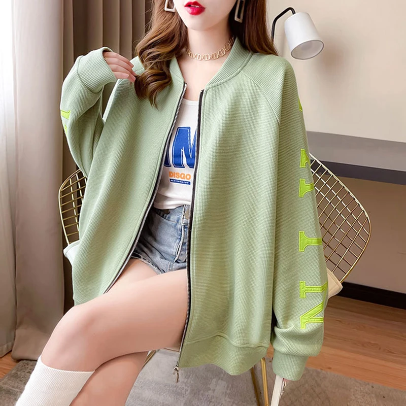 

Женская свободная толстовка с капюшоном, белая толстовка большого размера с длинным рукавом и принтом букв, свитшот на молнии в Корейском с...