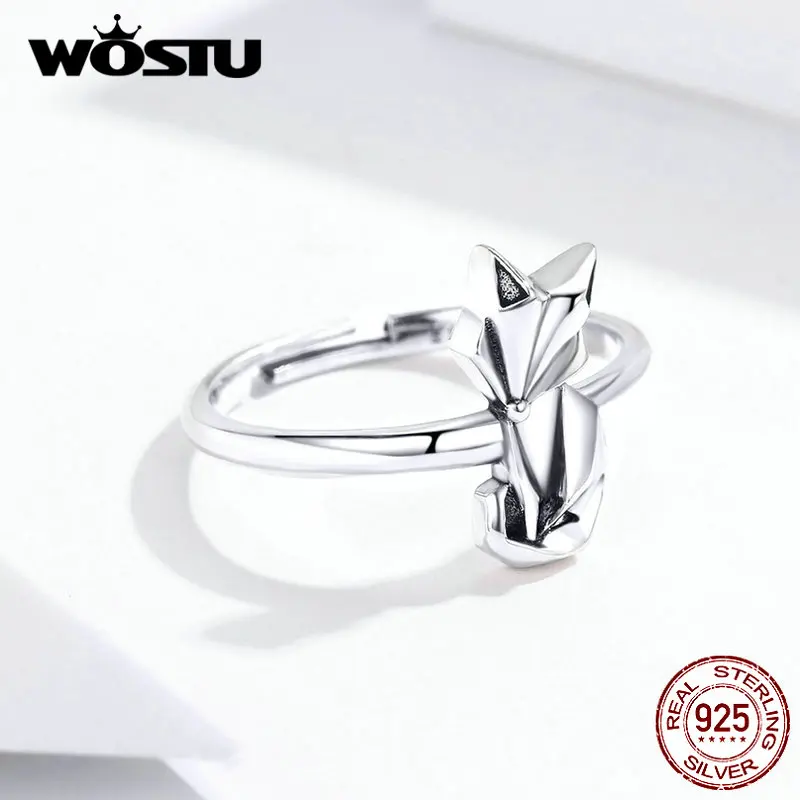 WOSTU, 925 пробы, серебряное кольцо в виде лисы, животных, Штабелируемый палец для женщин, обручальное, свадебное, серебряное, 925, ювелирное изделие CQR560