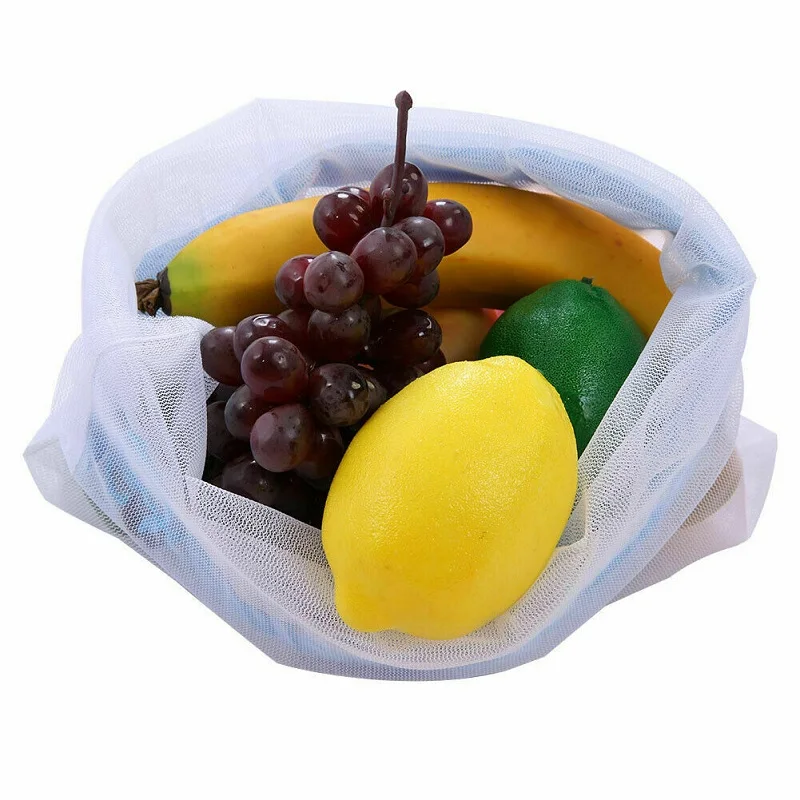 

12/15pcs Reusable Mesh Produce Bag for Vegetable Fruit Sundries Kitchen Food Storage Bag Home Drawstring Closure Grocery Bag