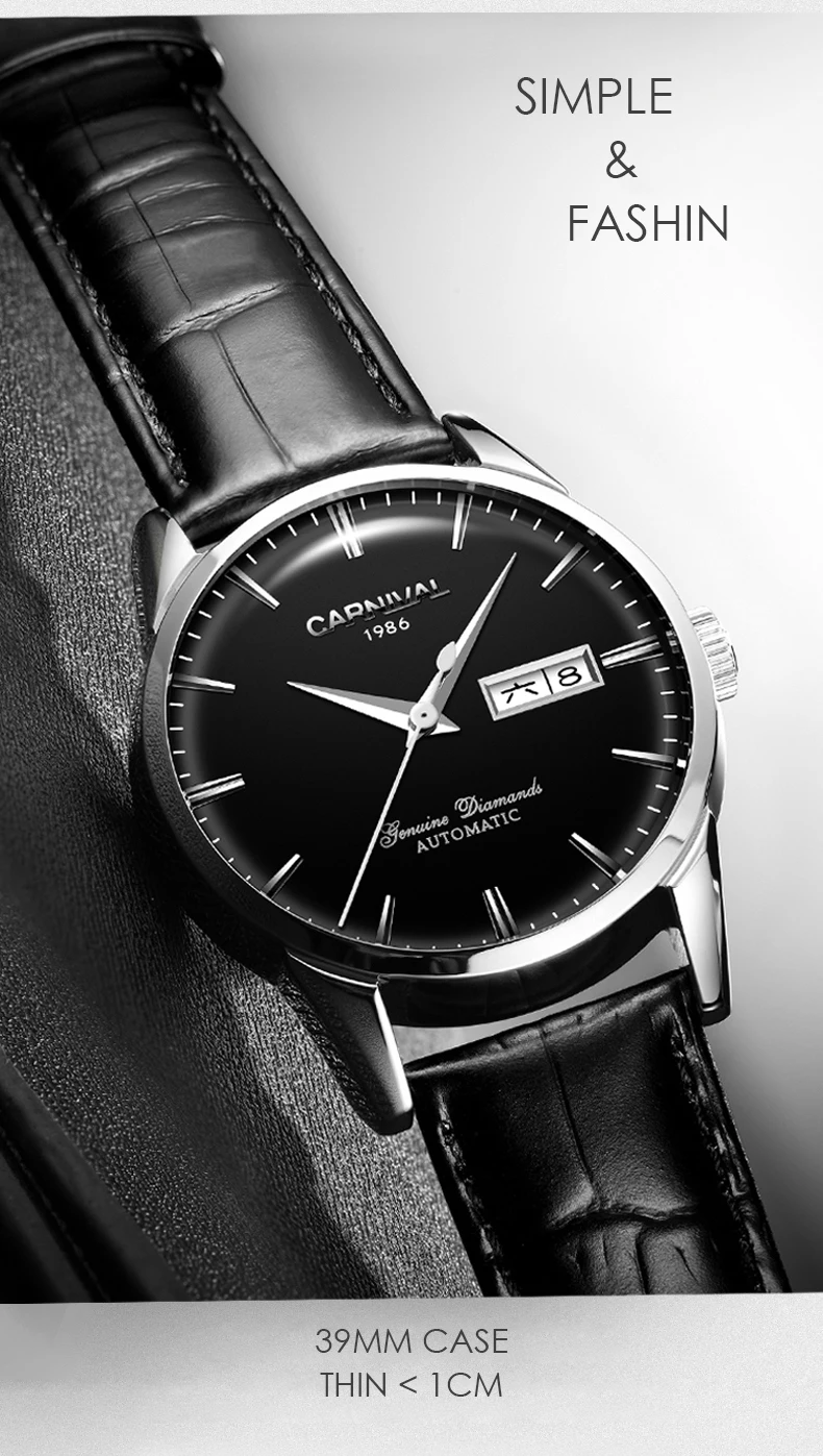 Karneval Mechanische Uhren Mode Automatische Uhr myanner 30 м вассердихт Herren Uhr винтажный Lederband Armbanduhr kol saati