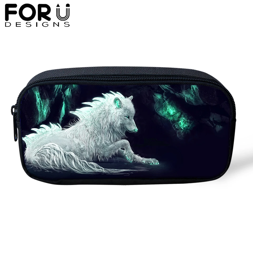 FORUDESIGNS/Сумка для карандашей пакет с рисунком волка из мультфильма для мальчика, Студенческая коробка для макияжа, дорожные кошельки, сумка для хранения канцелярских принадлежностей, защитный чехол