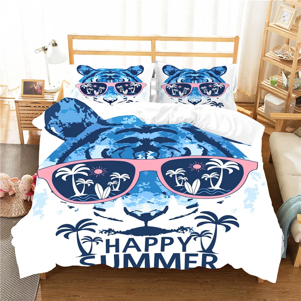 Счастливый летний праздник одеяло чехол Тигр с очками мультфильм семья