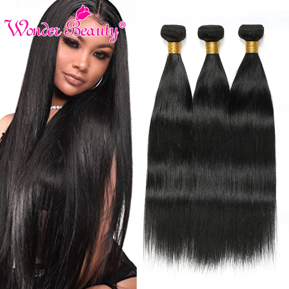 

Bone Straight Hair Brazilian Hair Weaves Bundles Natural Black Wonder Beauty Remy Human Hair Extension 1/3/4 Bundles Deals
