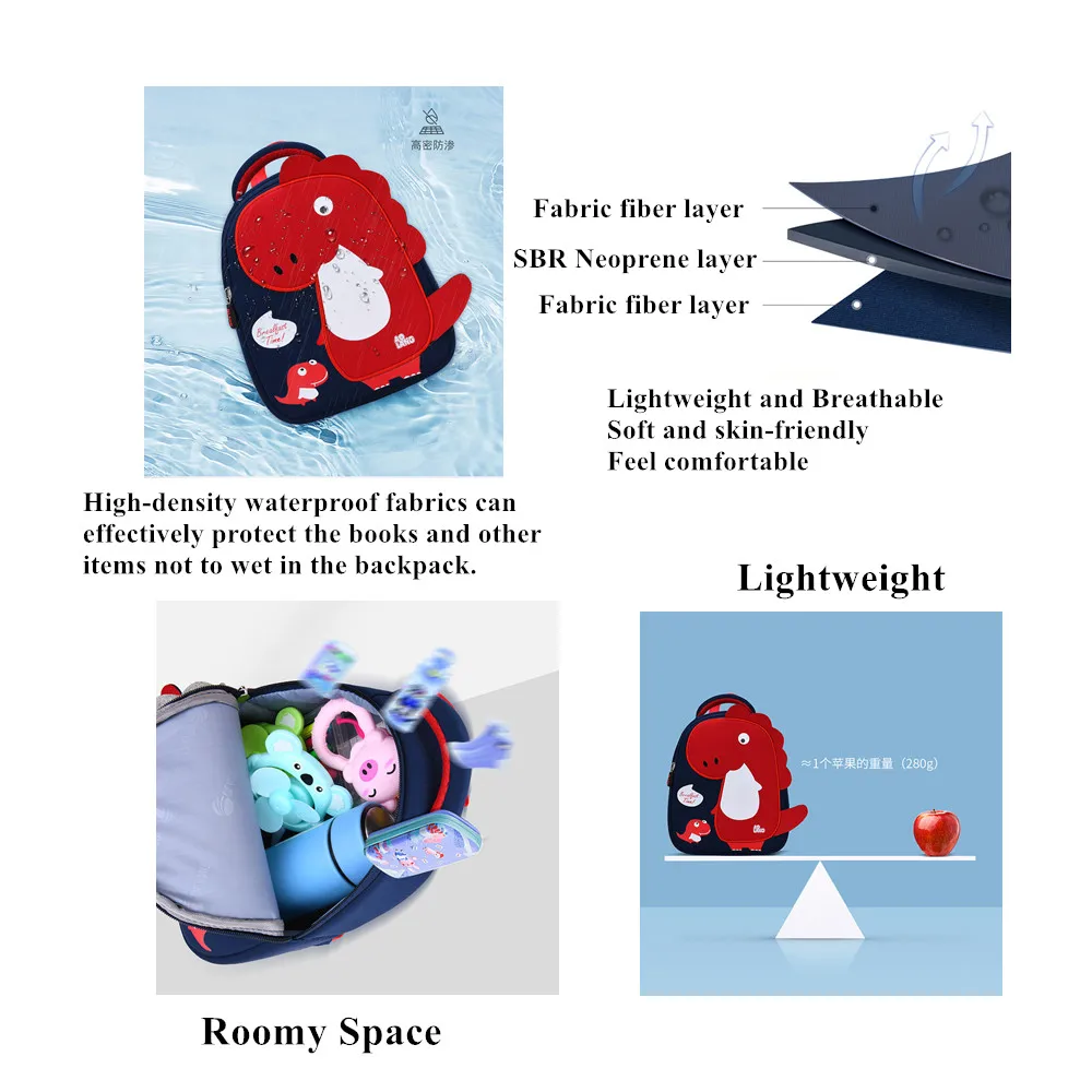 New Cute Kids Toddler School Bags Backpack Children Kindergarten Schoolbag 3D Cartoon Dinosaur Bag for Girls Boys Mochila Infant