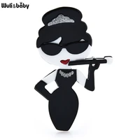 wulibaby acrylic famous actor figure brooches for women smoking cigarette holder lady party casual brooch pin gifts