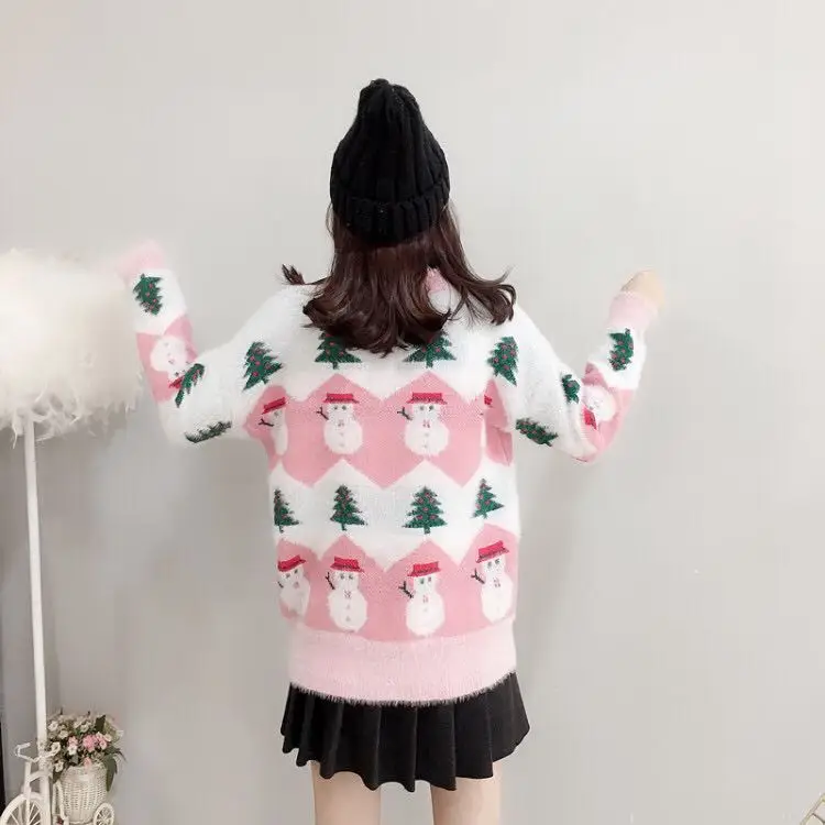 Женский мохеровый свитер с рождественской елкой Подиумные цветные толстые