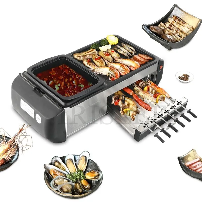 

Smokeless Electric Raclette Grill Double Layers Non-Stick BBQ Roasting Pan Griddle Mini Barbecue Stove Machine Roaster