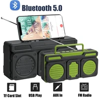 portable fm radio mp3 retro bluetooth speaker music player with mic support tf card usb uax play mobile phone stand