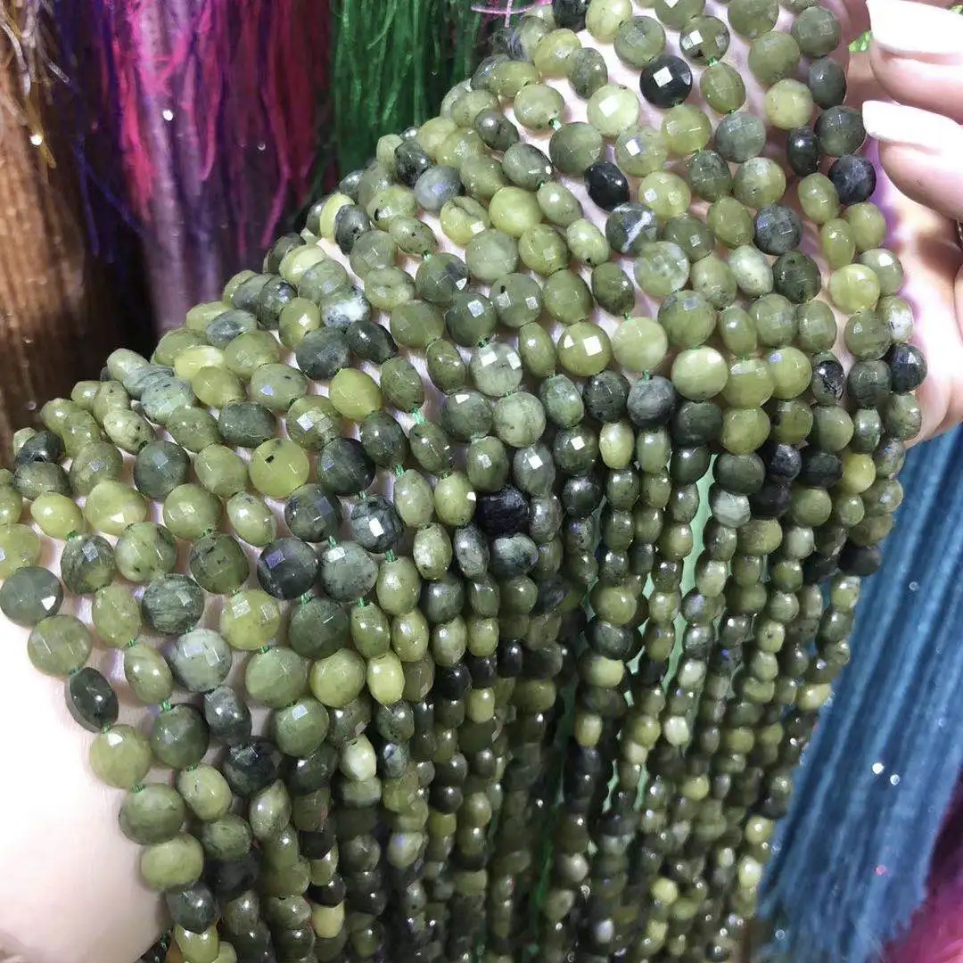 

Oblate Cut Natural Stone Beads Canadian Jades Loose Stone Bead For Bracelet Necklace Jewelry Making DIY Size 6mm