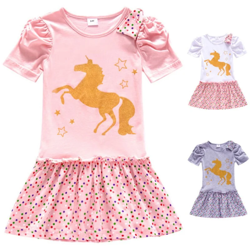 

Baby Girl Printed Short Sleeve Round neck Dress Summer Casual Holiday