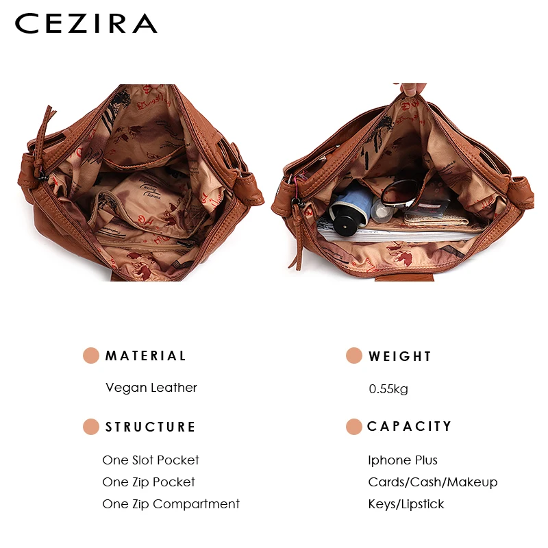 CEZIRA модные из искусственной кожи большая сумка Хобо Для женщин мытая PU Сумка металлическое кольцо клапаном женская брендовая дизайнерская сумка-тоут женские сумки из натуральной кожи