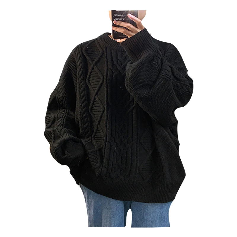 

Мужской Хлопковый пуловер с круглым вырезом, осенне-зимний теплый однотонный просторный Мягкий Вязаный Повседневный брендовый мужской сви...