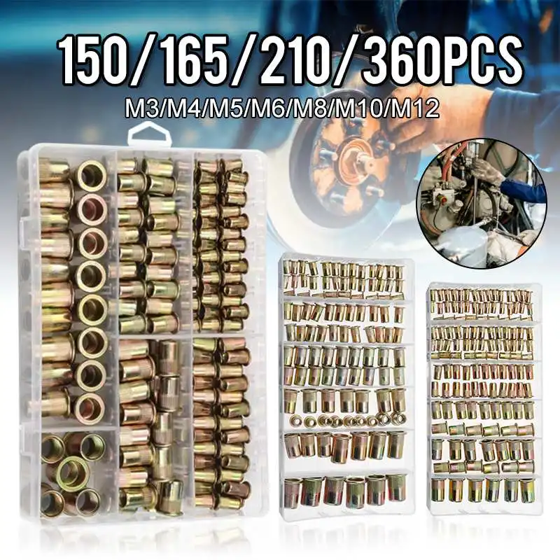 

210 шт. M4 M5 M6 M8 M10 M12 Смешанная углеродистая сталь оцинкованные заклепочные гайки с накаткой плоская головка с резьбой