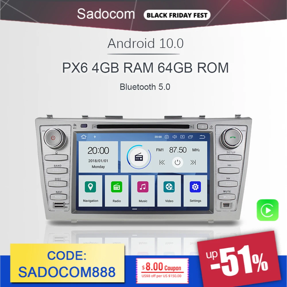 Автомобильный DVD плеер 720P 8 &quotPX6 2 Din Android 10 0 6 ядер 64 Гб ПЗУ 4 ОЗУ DSP автомобильное