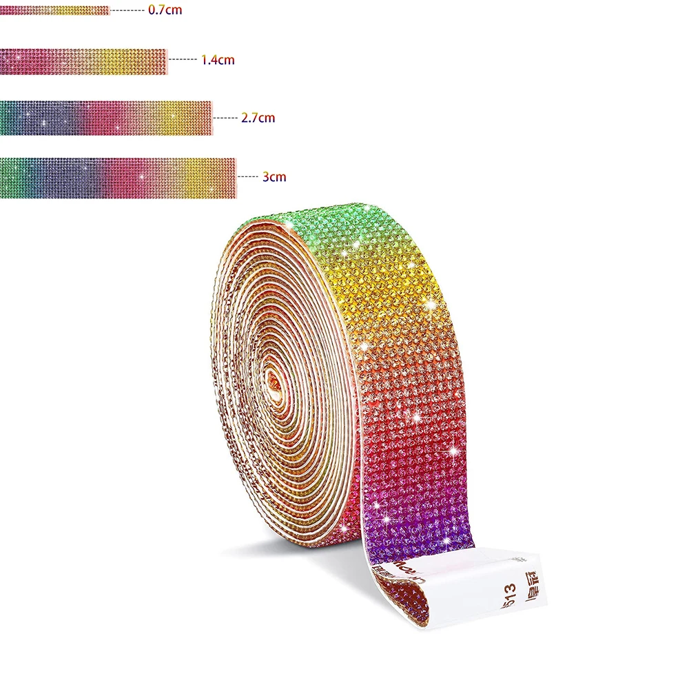 

1 Yard Colorful Rainbow Self Adhesive Crystal Rhinestone Diamond Tape DIY Sticker Crafts Event Car Phone Case Home Decoration