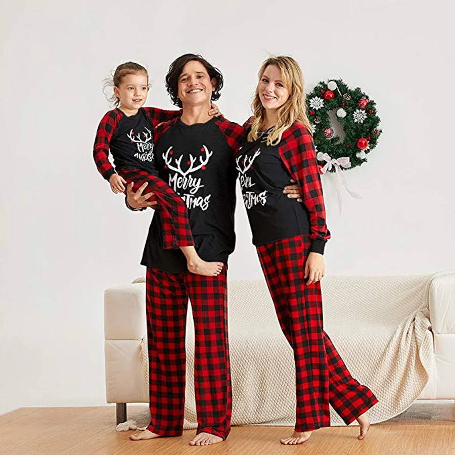 

2pcs Family Pajamas Sets Christmas Daddy Children Kids Print Blouse Tops Pants Sleepwear Toddler Baby Romper Xmas Nightwear