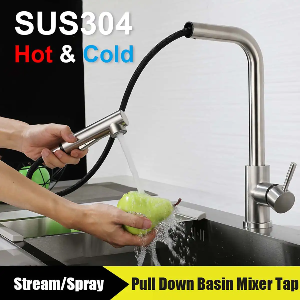 

360° Rotation Stream Sprayer Nozzle Stainless Steel Kitchen Sink Hot Cold Taps Kitchen Faucet Deck Mounted Mixer Tap