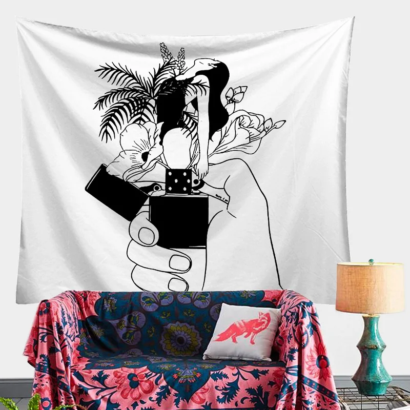 Черно белый гобелен в стиле хиппи простой цвет психоделическая спальня домашний