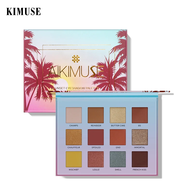 KIMUSE 12 цветов палитра теней для век Sunset высокая яркость водостойкая стойкая