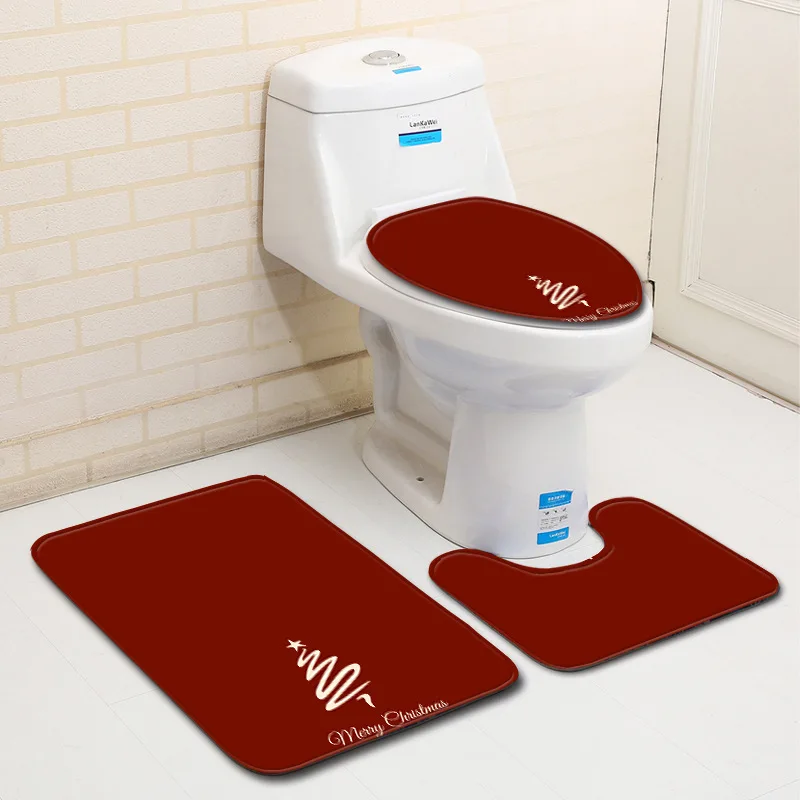 

Zeegle Christmas Bath Mat Set for Bathroom Anti Slip Shower Carpet Toilet Pedestal Rug Foot Mat Washable Flannel 3pcs Toilet Set
