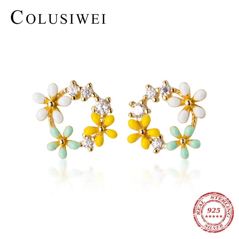 

Colusiwei Earrings for Women Sterling Silver Pure Colorful Flower Stud Earring Fashion Engagement Wedding Statement Jewelry 2020