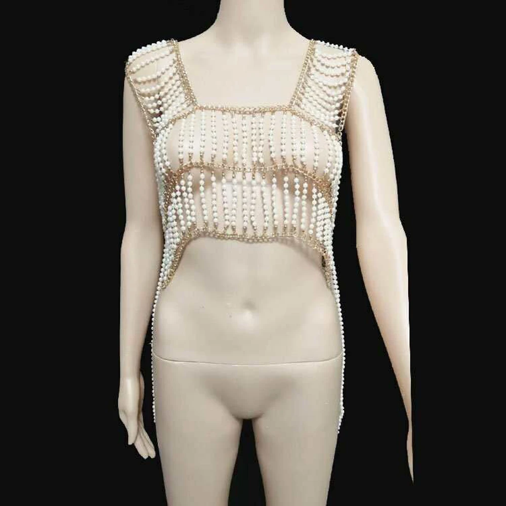 Цепочка Длинная женская под жемчуг стильная бижутерия золото длинная цепь для