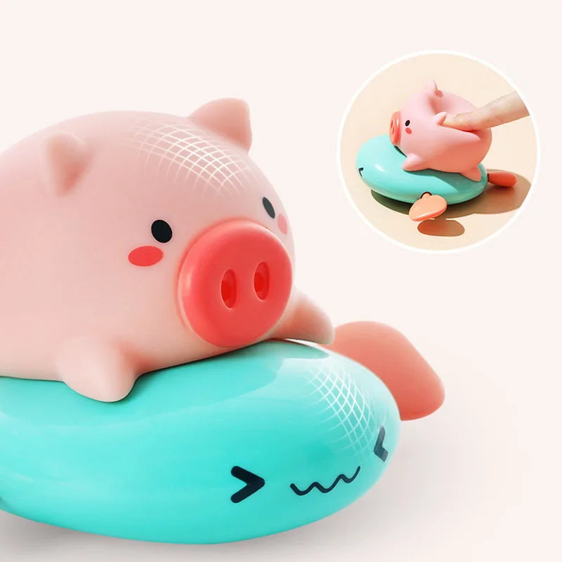 1Pcs Cute Cartoon Animal Pull the bath toy pig Classic Baby Water Toy Infant Swim Wind up Chain Clockwork Kids Beach Funny - купить по