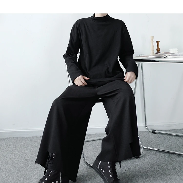 

Male Japanese Harajuku Streetwear Dark Black Hip Hop Harem Pant Men Women Destroy Hem Wide Leg Casual Pants