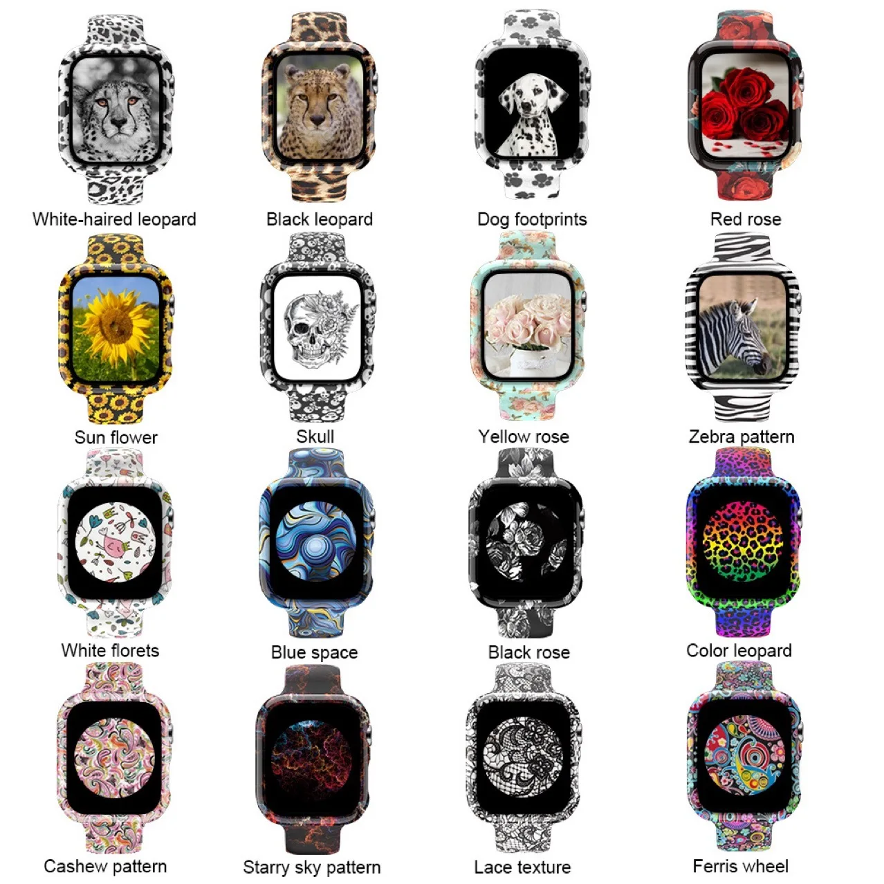 

Glass+Case+Strap For Apple Watch band 44mm 40mm 38mm 42mm Printing Floral Flower Silicone watchband iWatch serie 3 4 5 6 se belt