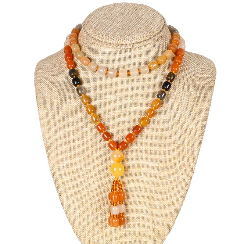 Золотое шелковое Нефритовое ожерелье цепочка для свитера подвеска барабанные