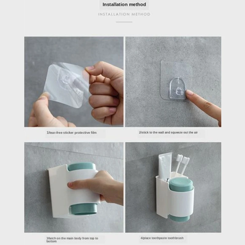 

Toothbrush Holder, Toothpaste Rack Mouthwash Cup Strong Adsorption Hanging Storage Rack Bathroom Accessory (2 PCS)-ABUX