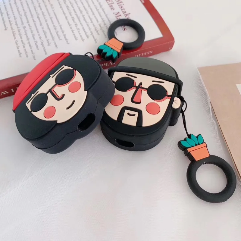 Забавный мультфильм пара наушников чехол для Apple Airpods силиконовые наушники Чехлы Airpods зарядная коробка защитный чехол ремешок