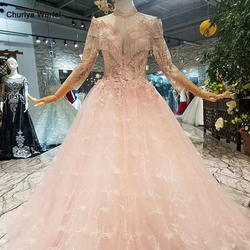 LS014787 дешевые розовые пышные Длинные вечерние платья для девочек простое