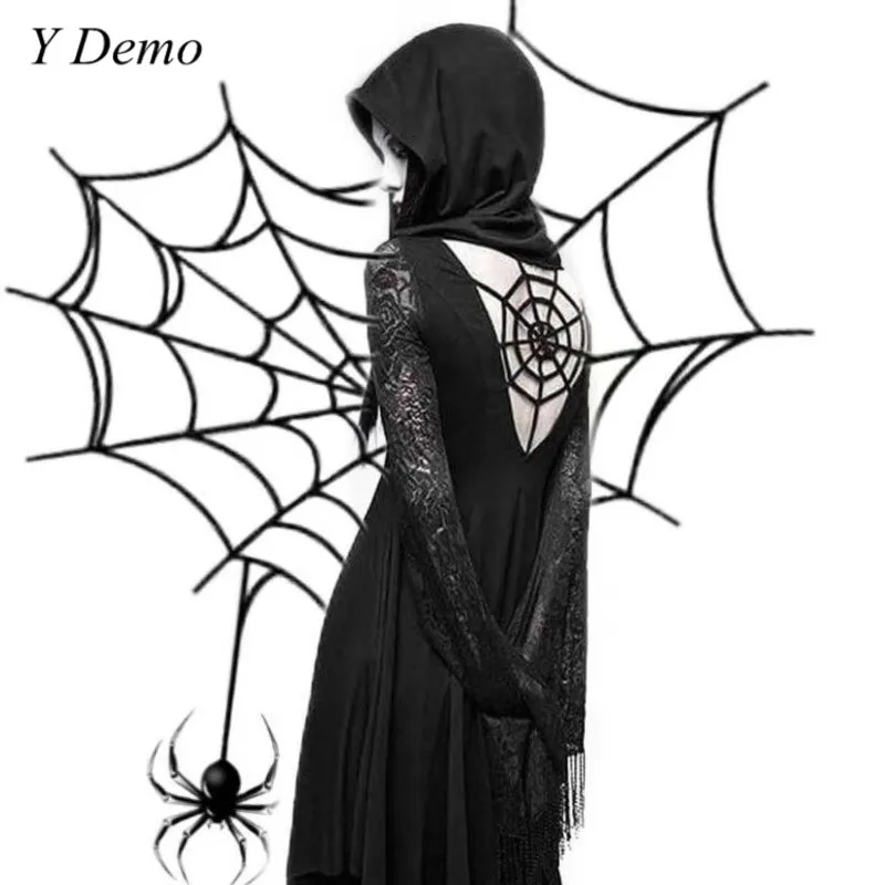 Готическое Новое Кружевное сексуальное женское черное платье с открытой спиной