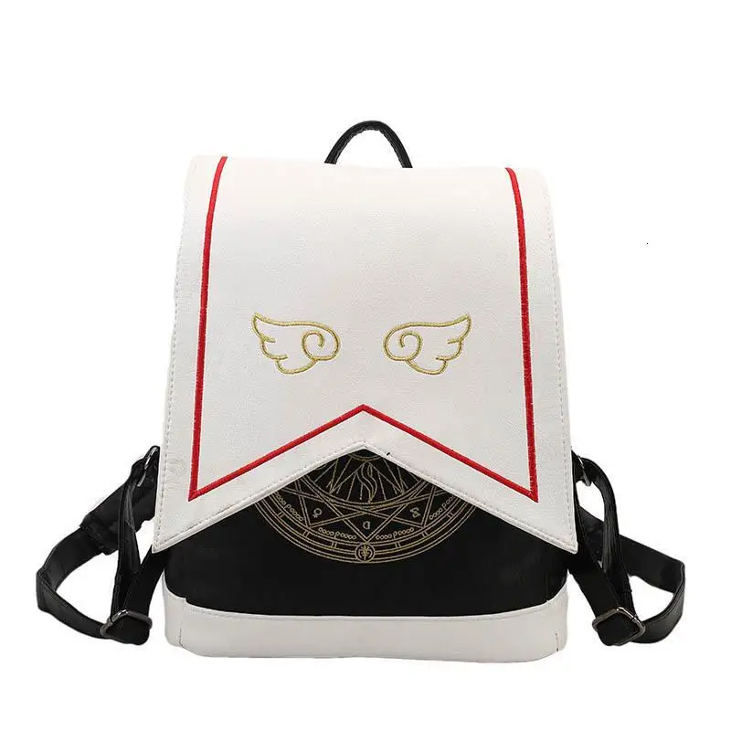 Kawaii Рюкзак PU женский рюкзак с крыльями ангела аниме карты Captor Sakura мини Cardcaptor Sakura печать Школьные Сумки Sac 8446 - Цвет: Black