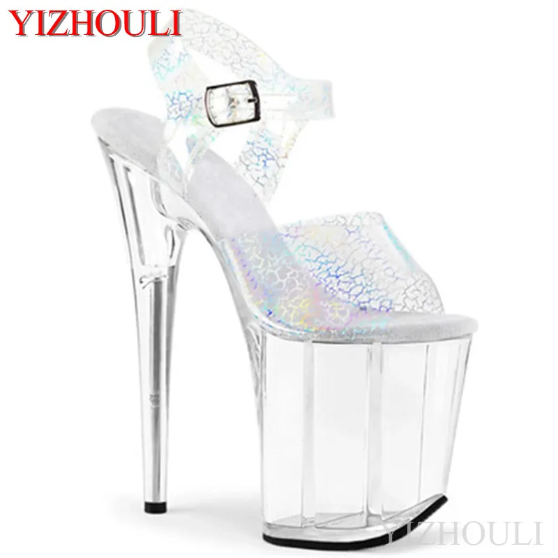 8 inch, summer sandals, floral vamp crystal soles for parties and nightclubs, 20 cm heels for models, dancing shoes