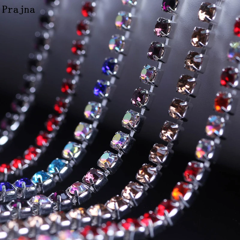 Prajna SS6 SS10 SS12 AB цветная белая Стразы с цепочкой стразы s для платья ручная работа