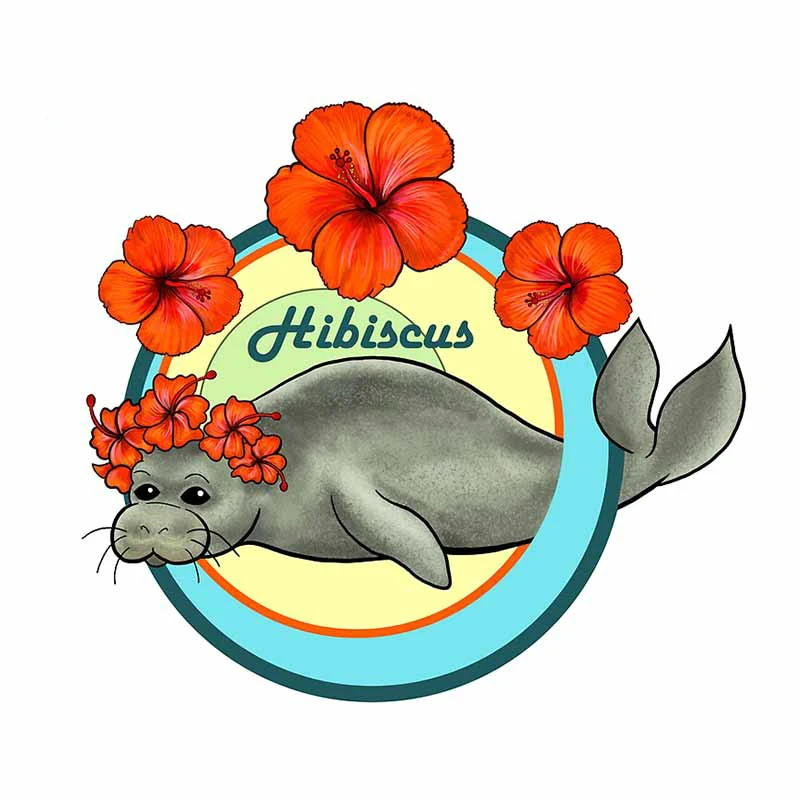 

Cute Hawaiian Vegetation Seal Cartoon Car Decal Applique Bumper Scratch-resistant Decorative Accessories ZWW-2080, 13cm*11.8