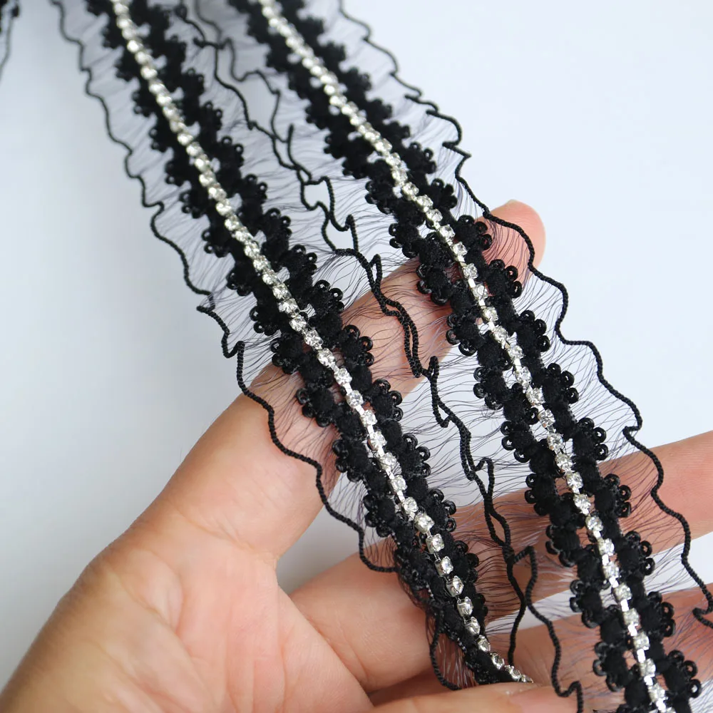 5 ярдов стразы черные бусины кружевная отделка для одежды швейная лента сделай