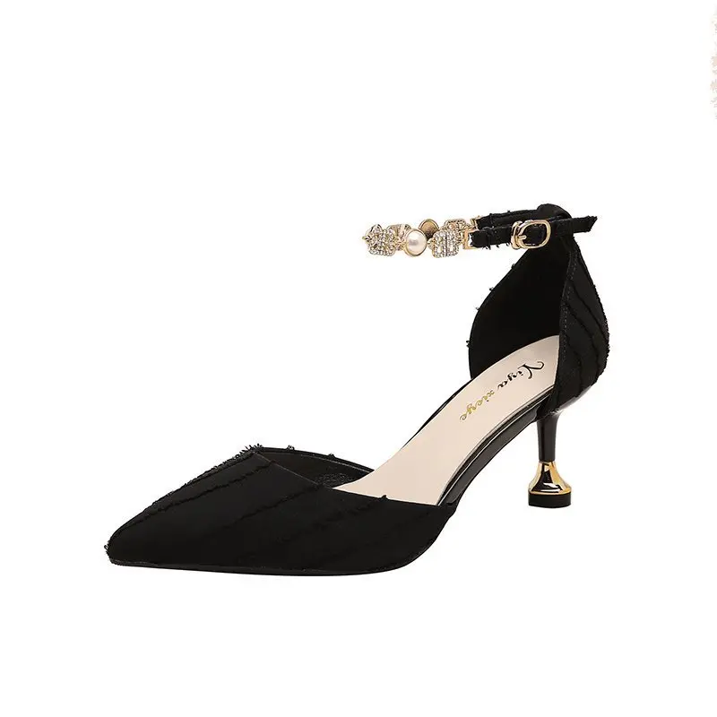

High heeled shoes new cloth face pointed fashion diamond one line buckle thin heel professional women's shoes single shoe