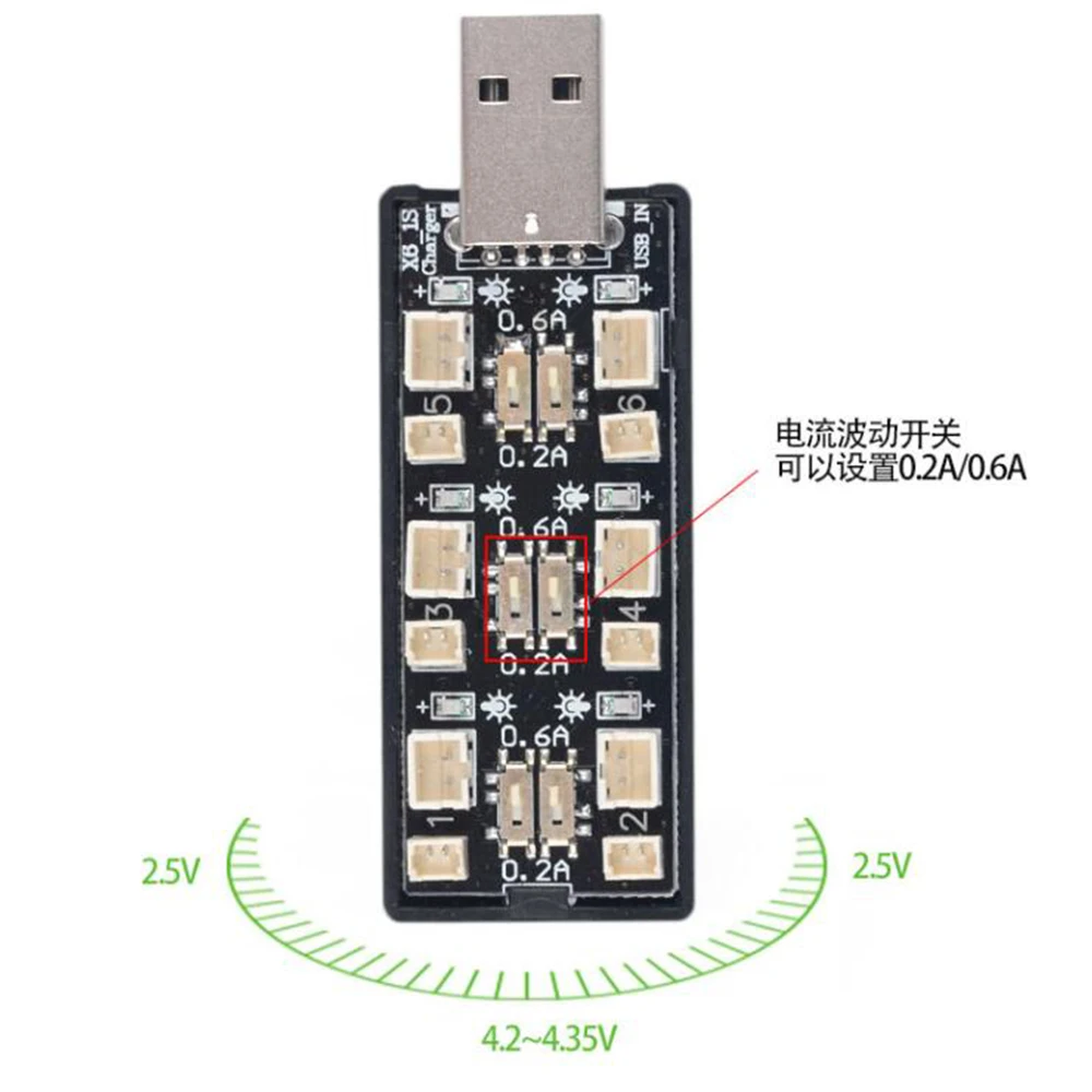 6 канальный USB адаптер для зарядки аккумуляторов LiHv Lipo 3 7 8 в 1S 5 В 2 А|Детали и